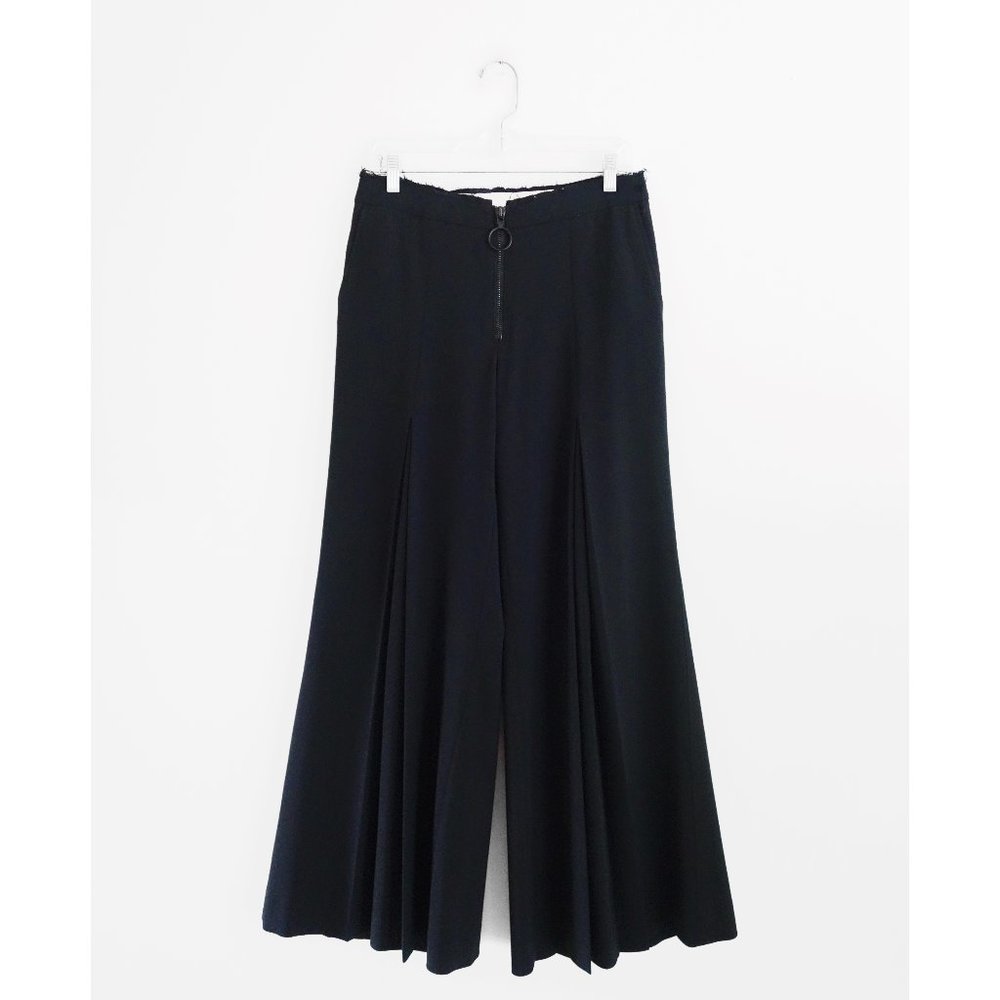 Off-White c/o Virgil Abloh Black Wool Invert Pleat Wide Leg Pants sz Large - Picture 1 of 5